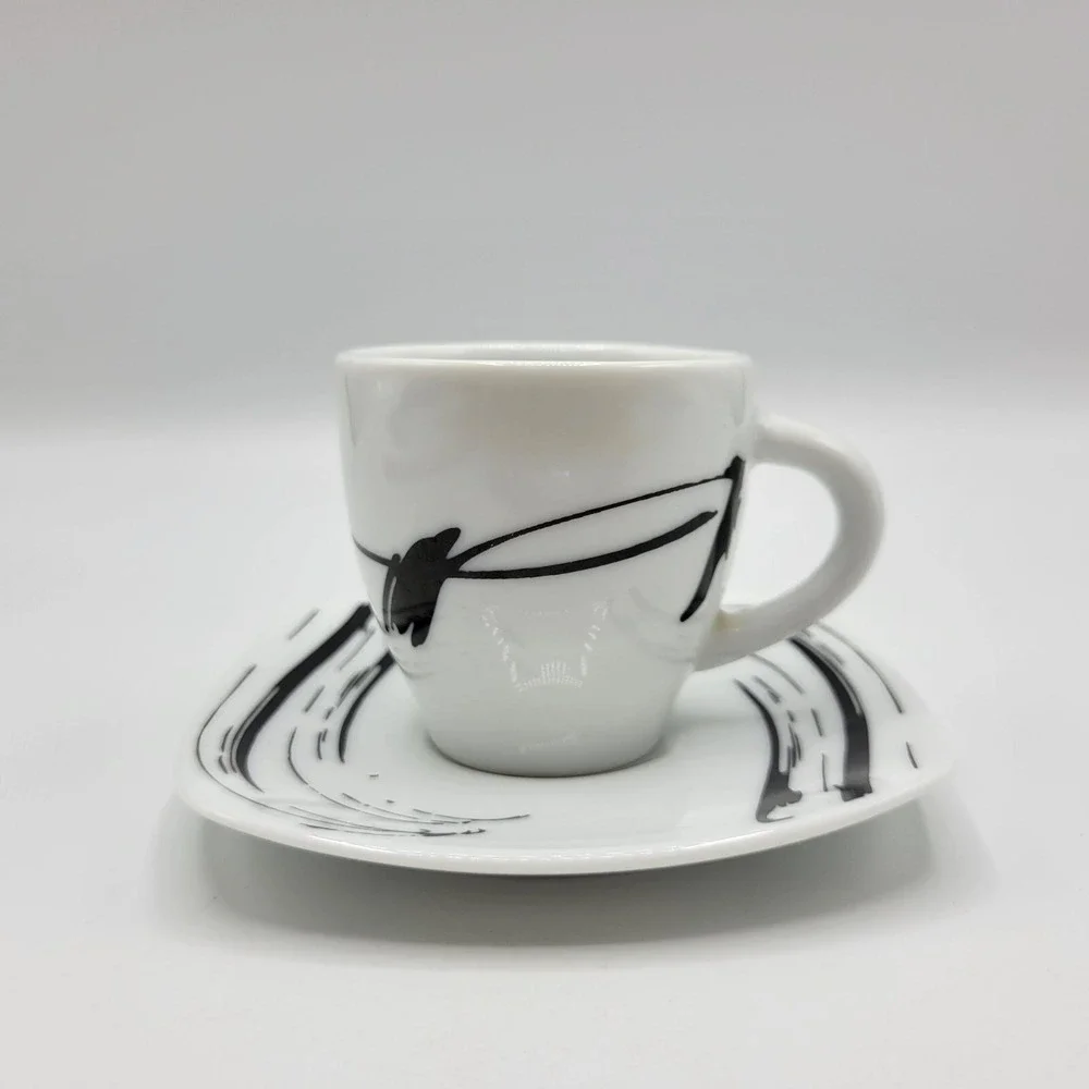 Schon White & Black Porcelain Small Espresso Cup & Saucer Set